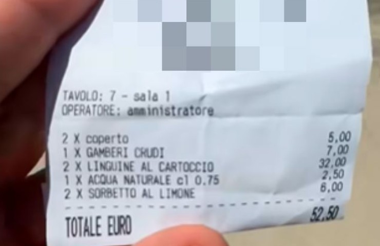 Lo scontrino con il prezzo