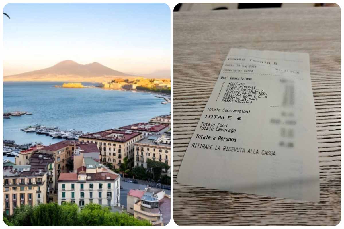 Il totale sullo scontrino di una cena a Napoli